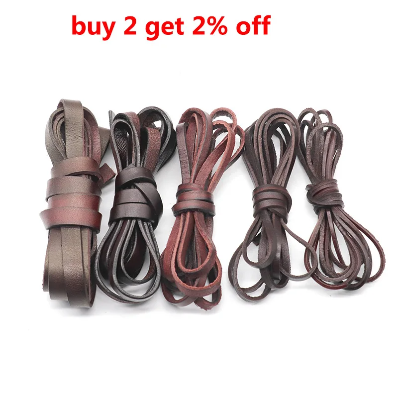 1/2m/lot Width 2/3/4/5mm Vintage Genuine Leather Cords Round Flat Leather Cord for DIY Leather Bracelet Jewelry Making Findings