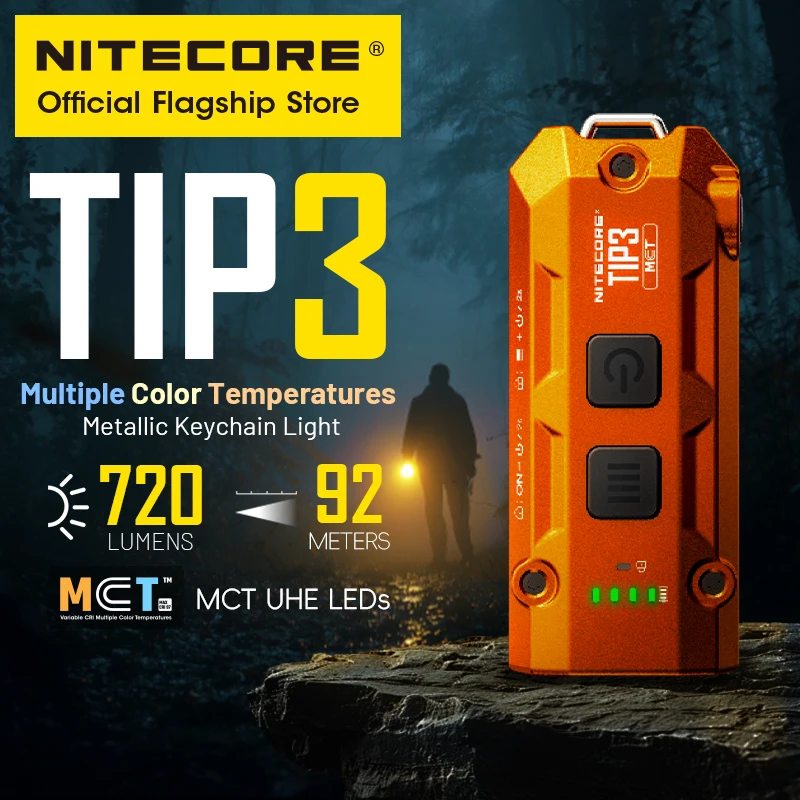 NITECORE TIP3 EDC Keychain Light 720 Lumens Mini USB-C Rechargeable Flashlight Multiple Color Temperatures 30g Ultra Lightweight