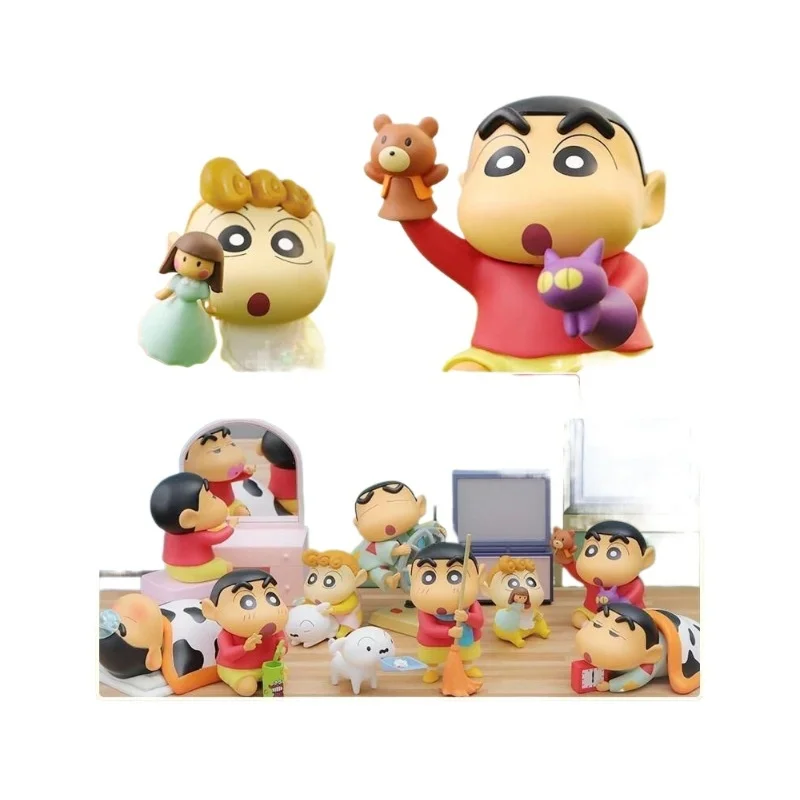 Miniso crayon shin-chan caixa cega genuína vida diária série móvel brinquedo surpresa figuras de ação boneca brinquedo ornamento decoração presente