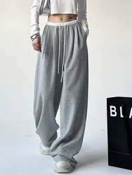 HOUZHOU Wide Leg Sweatpants for Women Sport Pants Casual Sportswear Oversize Gray Trousers Gym Female Korean Streetwear