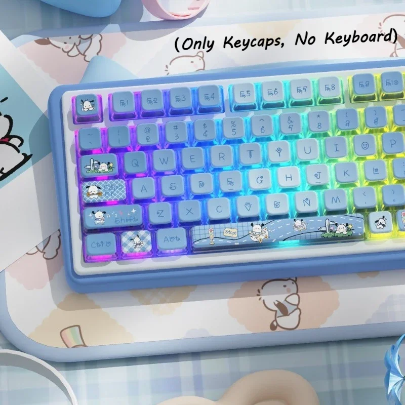 122Keys Keycaps Set Sanrio Pochacco Theme Keycaps for Mechanical Keyboard Accessories Four-Sided Translucent PBT Material Keycap