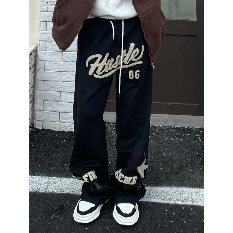 

Summer New Casual Pants Men Women's Retro Self-cultivation Straight Pants Men Streetwear Drawstring Letter Hip-hop Trend Couple