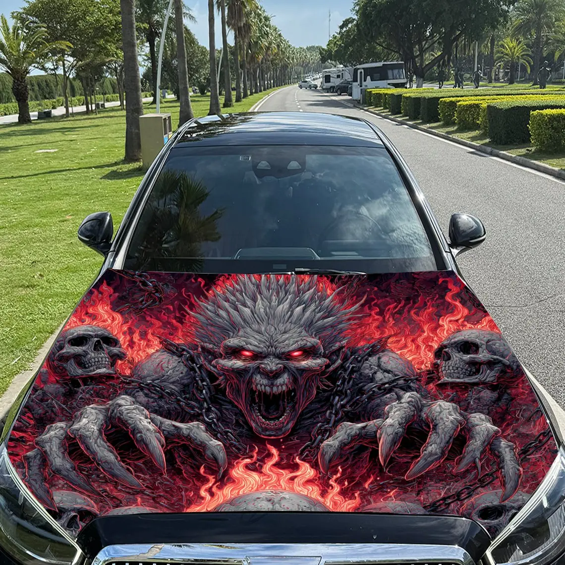 Purgatory Monster Pattern car hood stickers, waterproof self-adhesive, scratch resistant, easy to stick, durable car PVC sticker