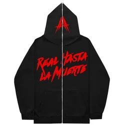 AA Real Hasta La Muerte Full Face Zipper Men's Hoodies Sweatshirt Unisex Inner Fleece Women‘s Streetwear Tops Coat