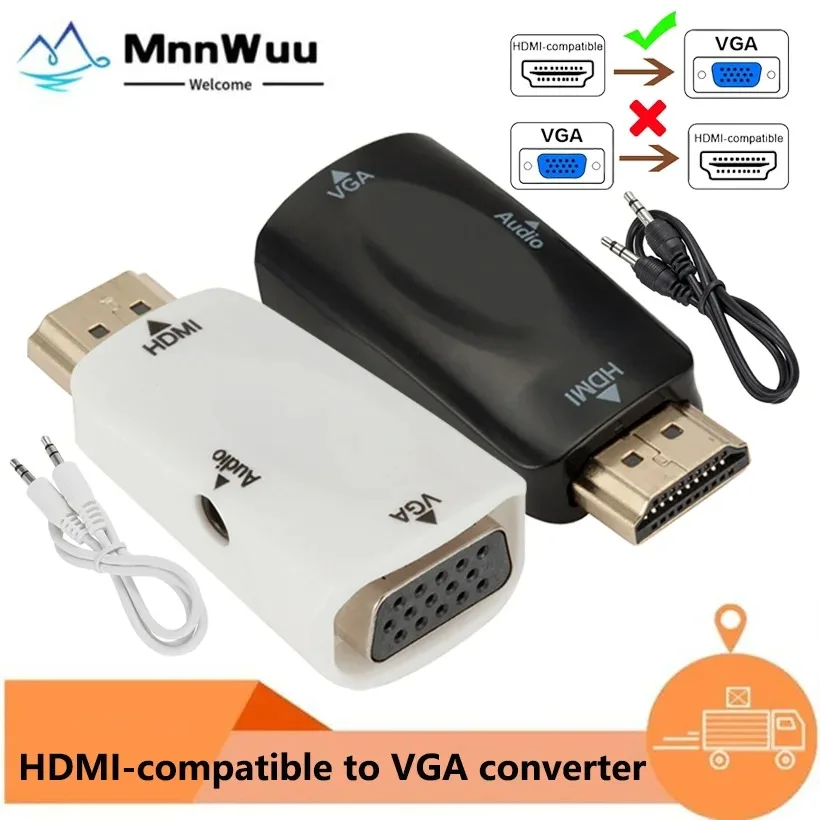 

MnnWuu HDMI to VGA Adapter Converter Cable with Audio Cable HDMI Male to VGA Female 1080P Video Converter for PC HDTV HD2VGA