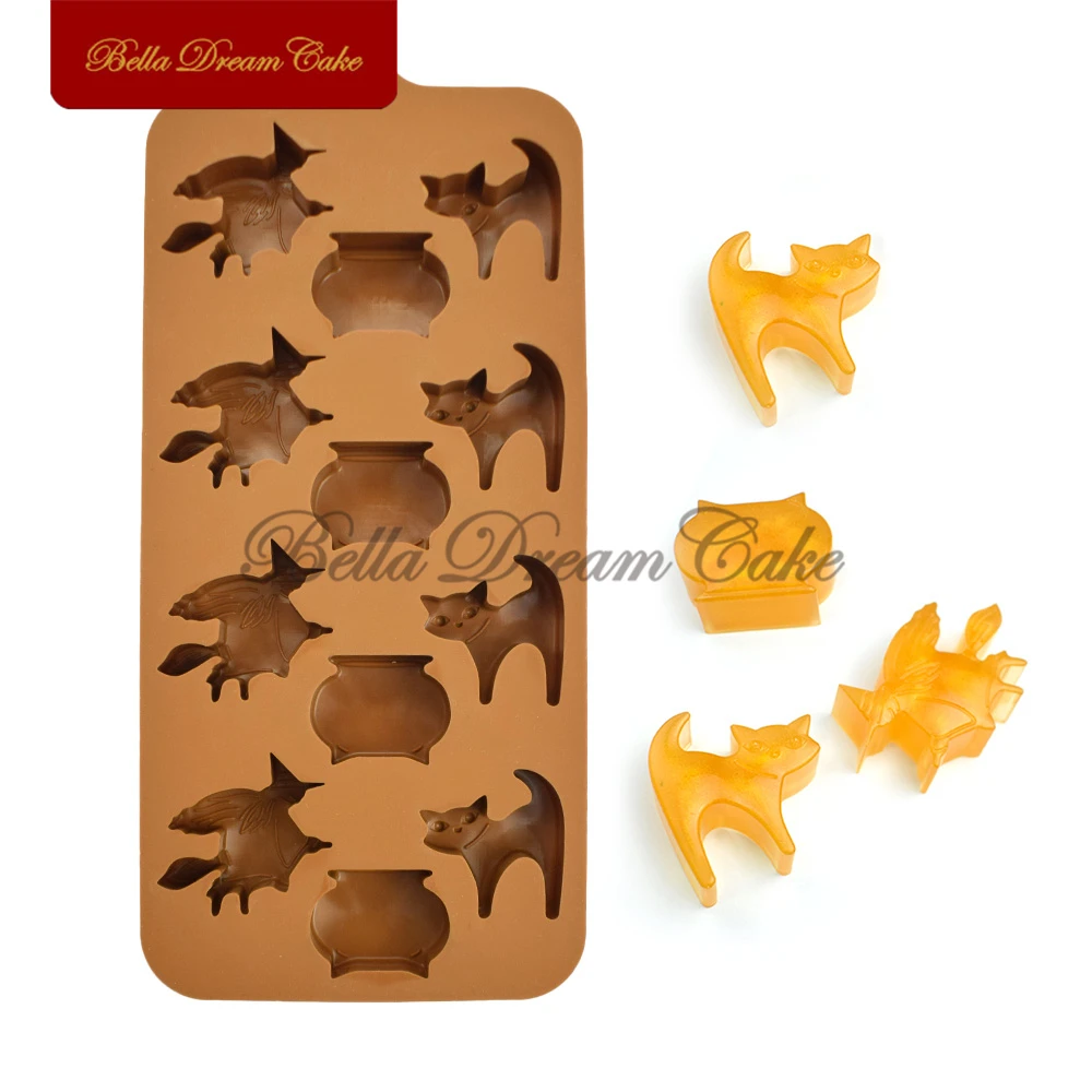 Molde de silicona con diseño de Halloween y gato en 3D, molde para Mousse, gelatina, Fondant, cubo de hielo, herramienta de decoración de pasteles, utensilios para hornear