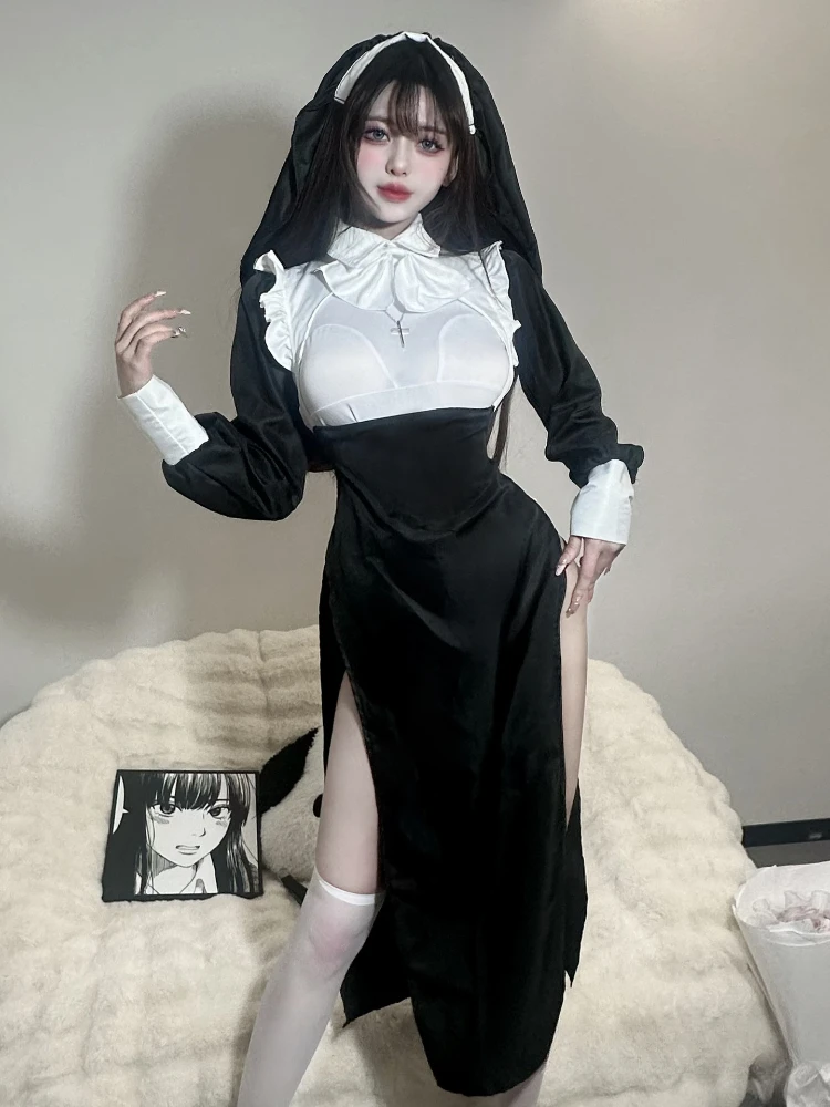 

Nun Cosplay Anime Costumes Witch Garment Role Play Sister Outfit Animation Show Stage Performance Chemise Vintage Clothes Abayas