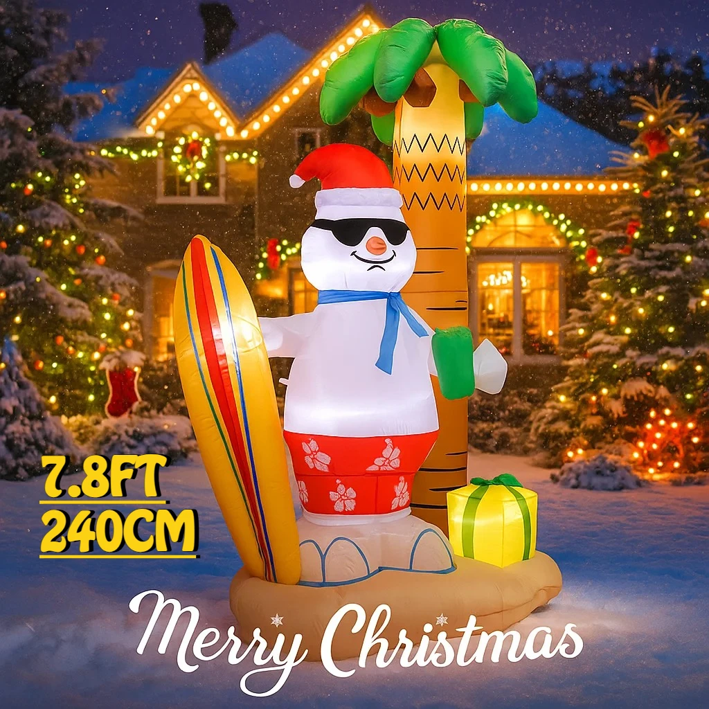 7.8FT Snowman Palm Tree Inflatable Christmas Decorations Ornaments Lights Outdoor Decoration Yard Holiday Party  Home Decor Toys