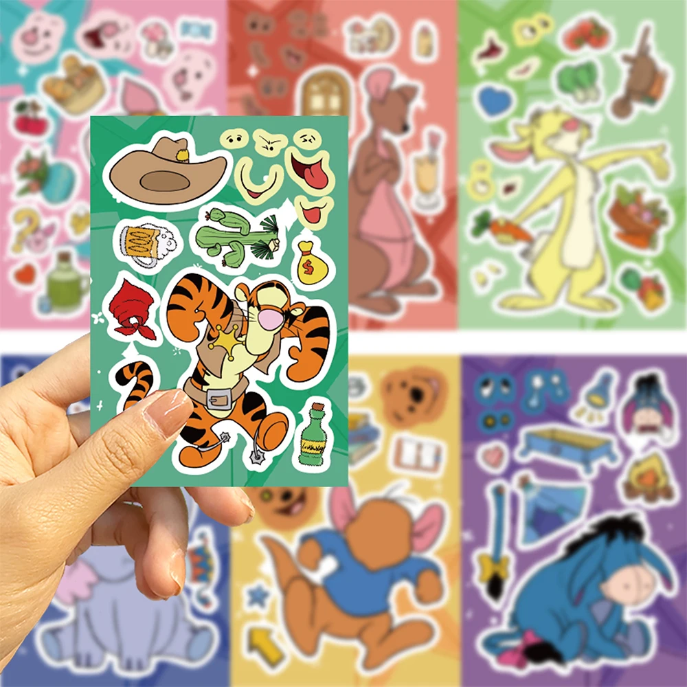 8/16 Vellen Disney Pooh Beer En Zijn Vrienden Maken Een Gezicht Puzzel Stickers Kind Assemblage Puzzel Decals Grappige Cartoon Sticker Kind Speelgoed