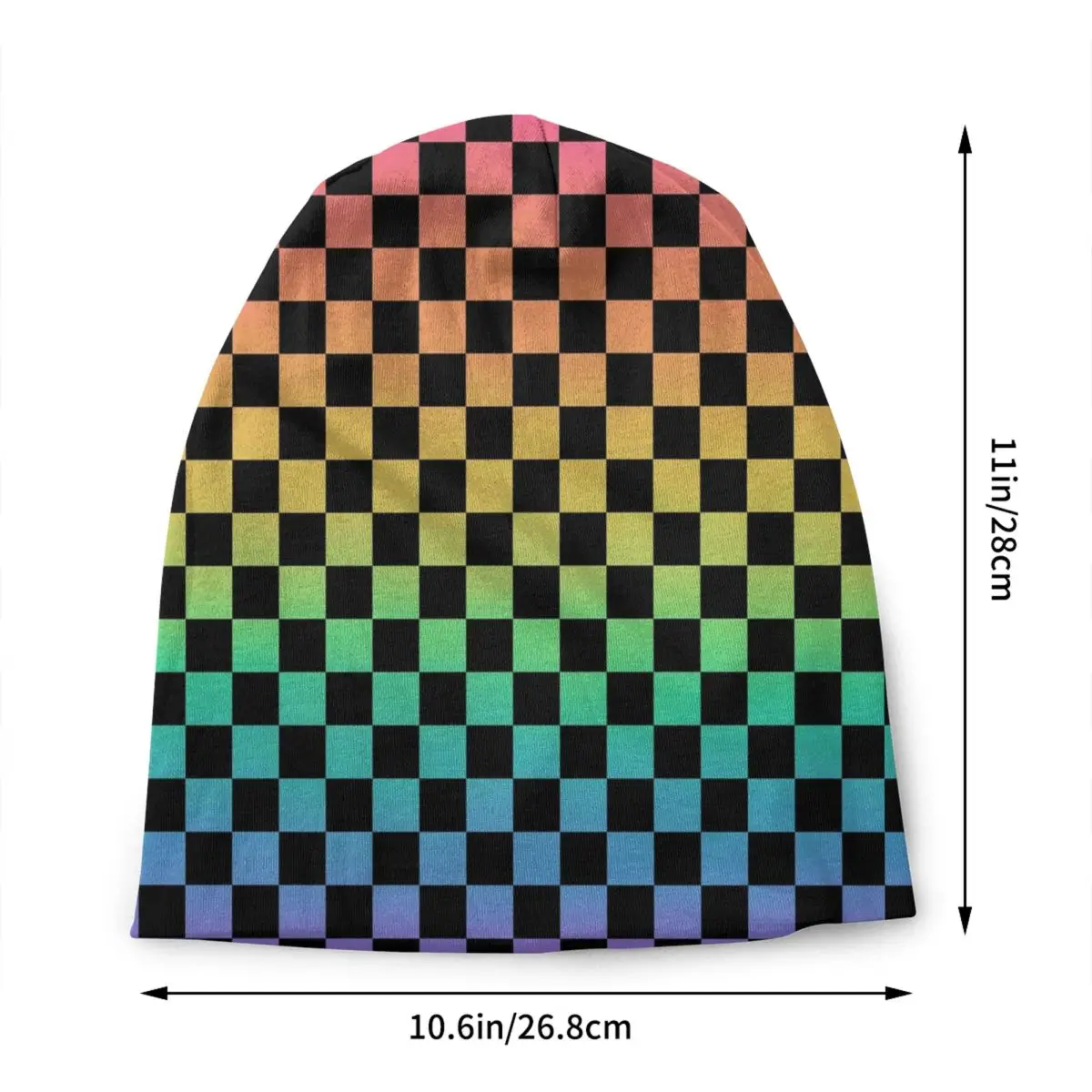 Custom Rainbow Checkered Beanie Cap Unisex Winter Warm Bonnet Femme Knitted Hats Checkerboard Pattern Skullies Beanies Hats