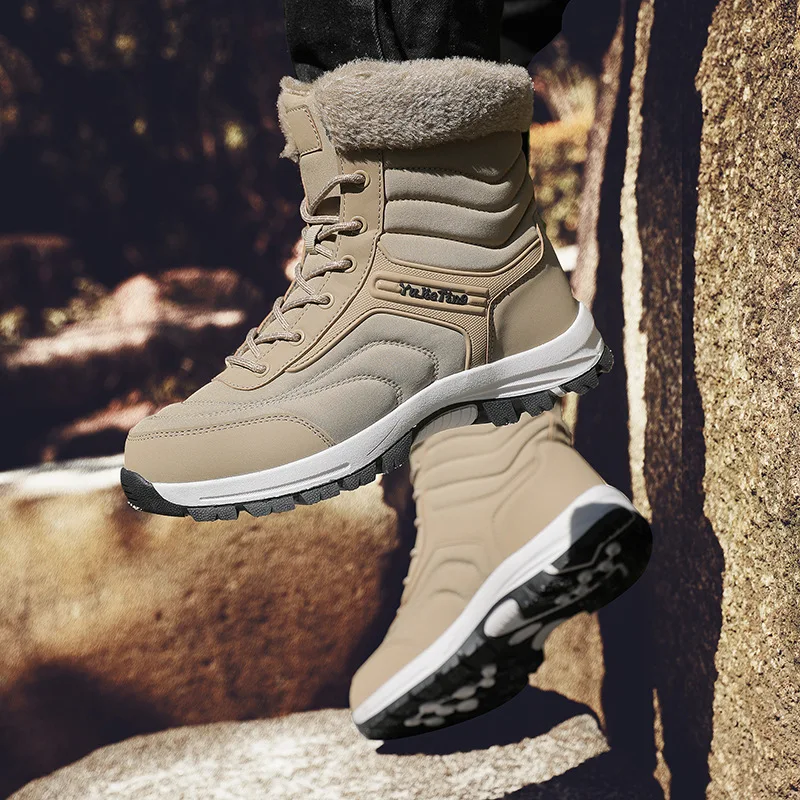 Large Size Winter Men's and Women's Snow Boots Warm and Piled Thickened Cotton Shoes Women's Medium and High Top New Models