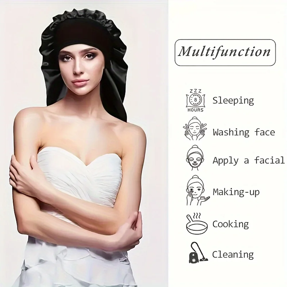 Silky Long Bonnet For Sleeping Solid Color Night Cap For Women Hair Care Tools For Sleeping In Overnight