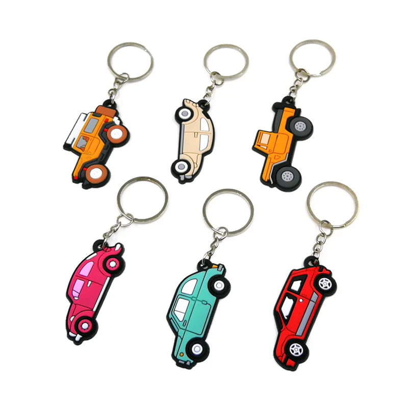 1PCS PVC Key Ring 6 Colors of Car Shape Keychain charms Colorful Key Chain Key Holder Fit Little Boy Gift Kids Toys