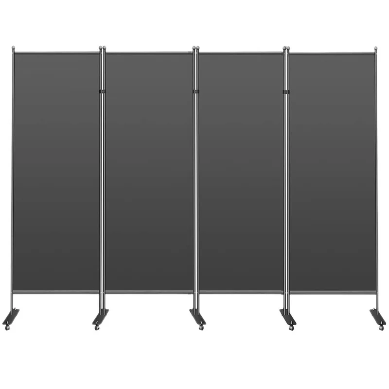 

4-Panel black folding office background partition screen, aluminum alloy opaque fabric screen with pulley
