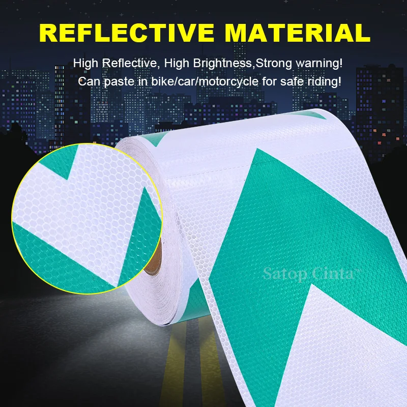 20cm*5m Waterproof Arrow Reflective Tape Outdoor High Visibility Safety White-Green Sticker Adhesive Reflectors Film For Vehicle