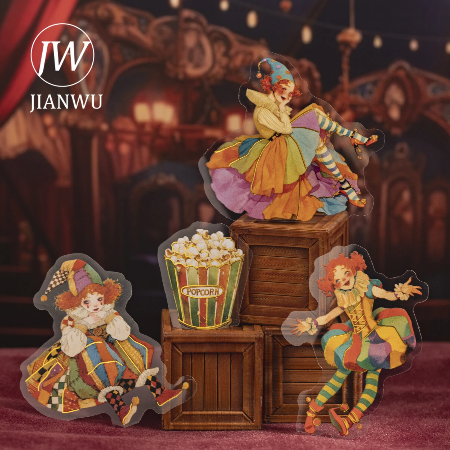 JIANWU Wonderful Night Series Vintage Theater Character Landscape Material Collage PET Sticker Creative DIY Journal Stationery