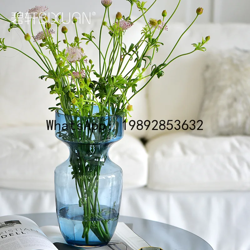 

PYJ creative light blue gourd-shaped restaurant clubhouse modern decorative wide mouth glass vase ornament