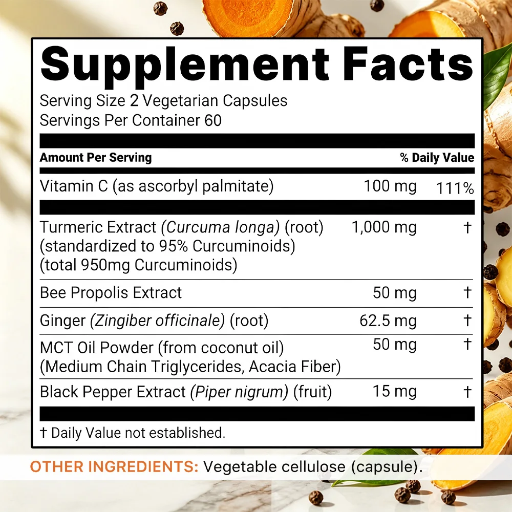 Pure Turmeric Curcumin Supplement 1,000mg – 95% Curcuminoids with Black Pepper & Ginger, for Joint & Antioxidant Support