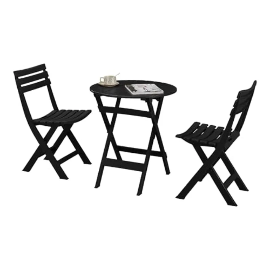 

BOOSDEN Bistro Table and Chairs 3 Piece Patio Bistro Sets Foldable Patio Set 2 Plastics Folding Chairs and Round Table for Outd