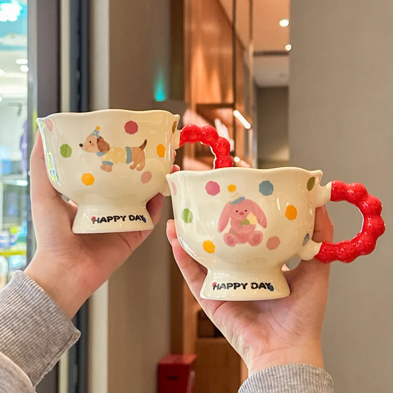 Specially Beautiful Mark Cup, Cute Ceramic Cup for Girls, with Spoon and Small Flower Cup, High Design Sense, A Gift for Girls