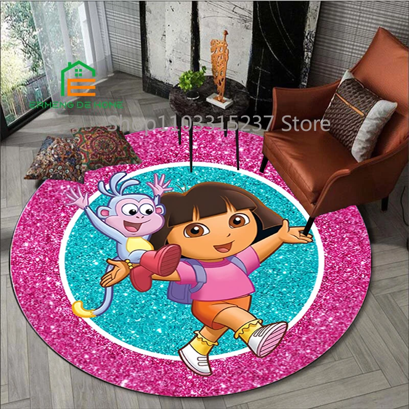 D-ora the Explorer Logo Printing Round Carpet Living Room Bedroom Beautiful Rugs Non -slip Door Pad Floor Mats Area Rug