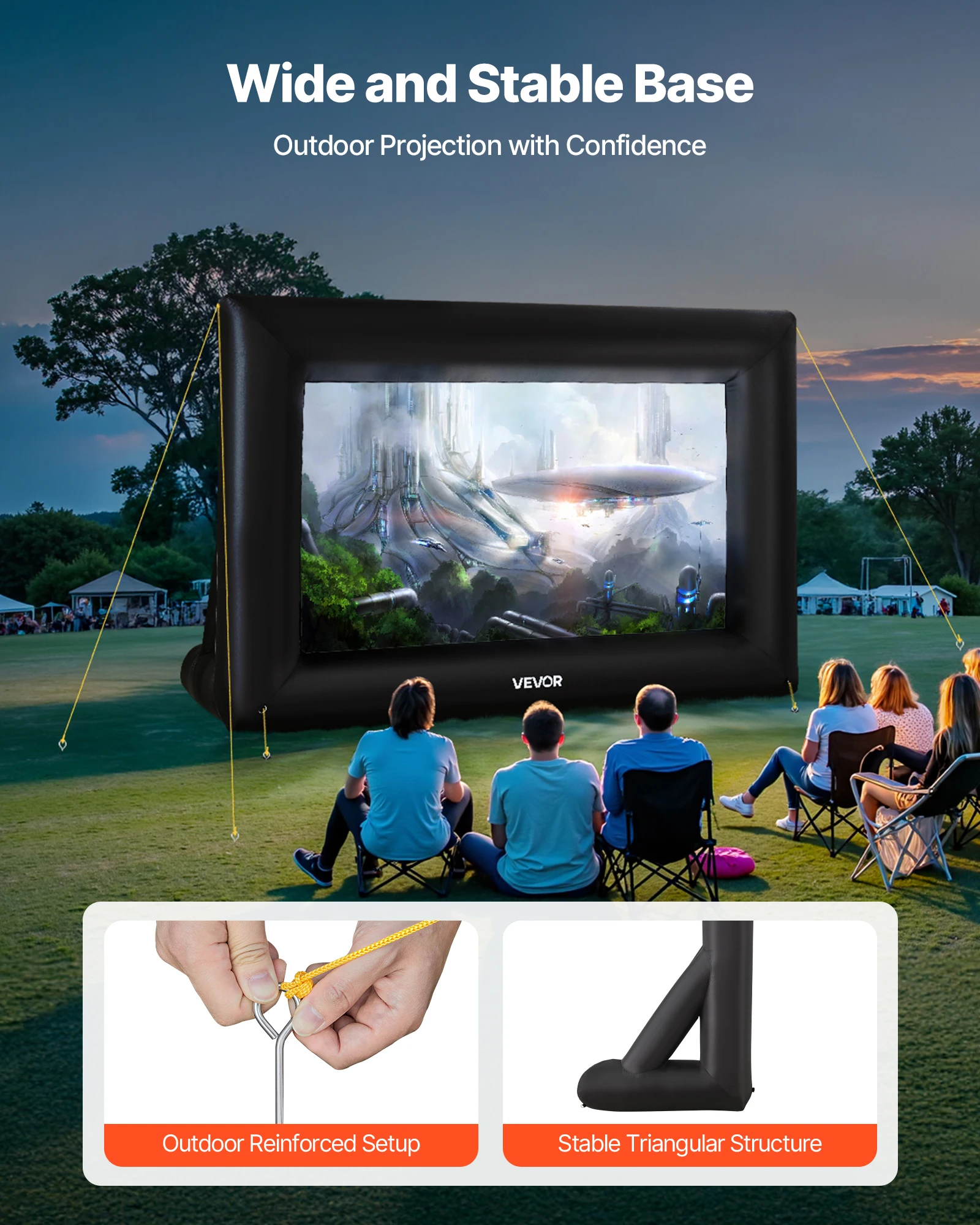 SucceBuy 14/16/20FT Inflatable Projector Screen w/ 120W Air Blower Projector Screen Outdoor Backyard Home Theater Theme Party