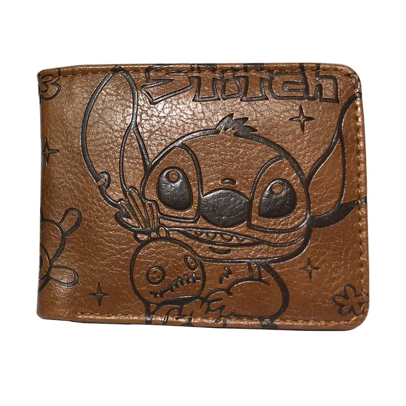 New Disney Stitch Wallet Children'S Card Pack Cute Cartoon Embossed Wallet Men Women Leather Purse Bifold Girl'S Gift