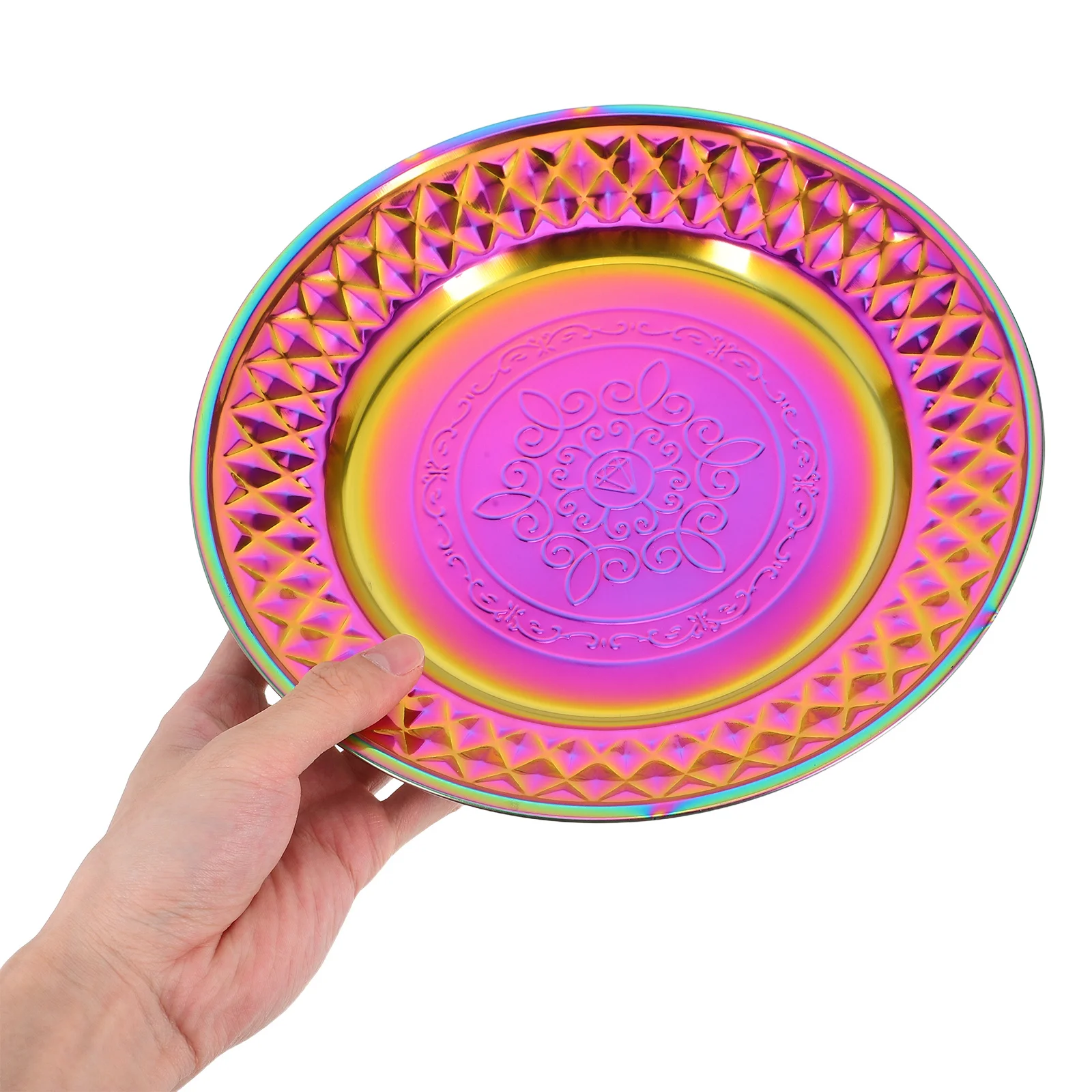 

2Pcs Stainless Steel Dessert Plates Vintage Round Floral Design Elegant Tableware for Appetizers Fruits Candies Home Decor