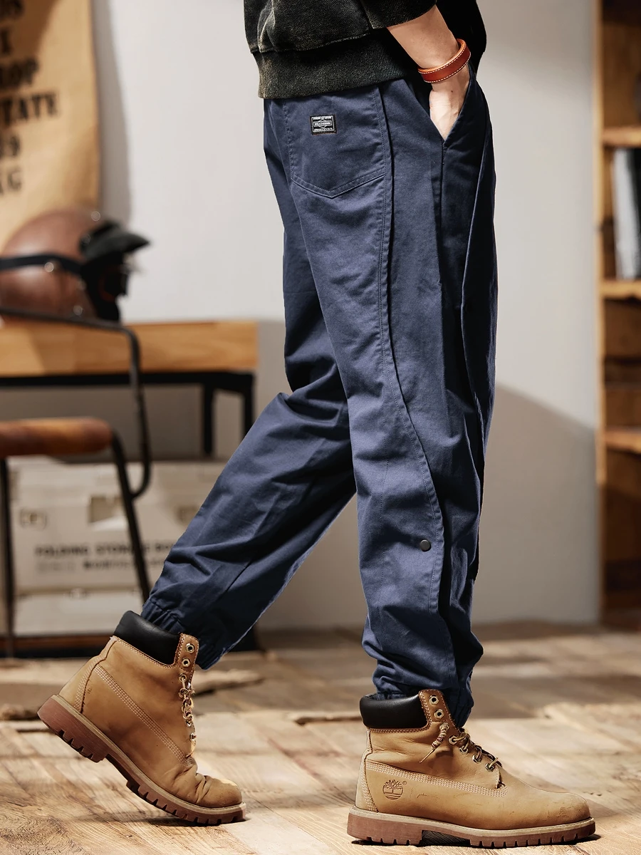 

Retro American Work Pants Men's Loose Fit Fce Lined Trousers Autumn Winter Casual Wide Leg Cuffed Pants Youth Sle