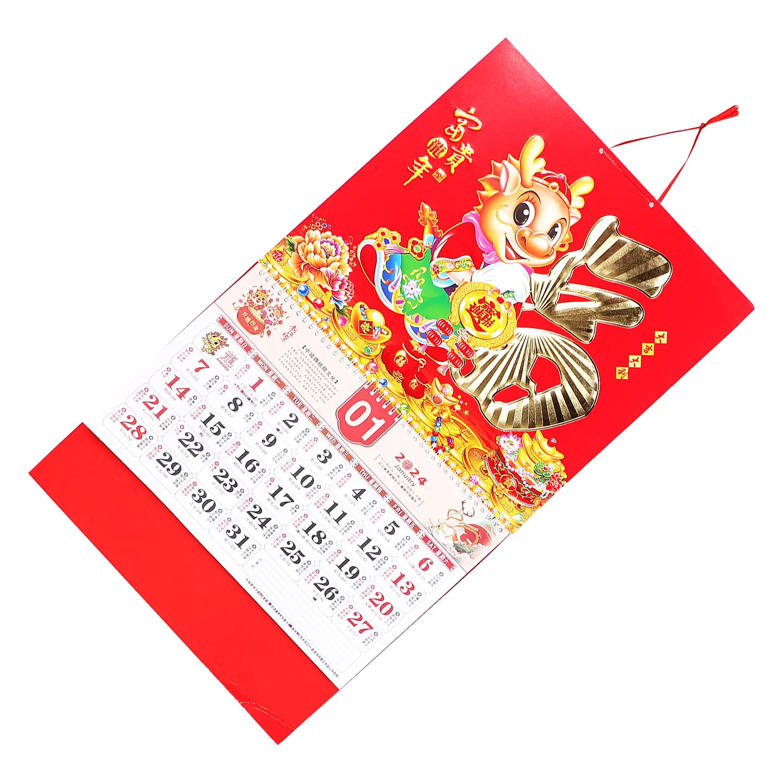 

Китайский лунный календарь на 2024 год, настенный календарь, традиционные праздники, ежемесячные даты, четкий принт, классический дизайн с изображением дракона.