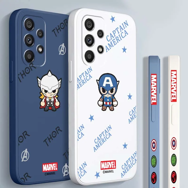 

Marvel Avengers Hero Logo Phone Case For Samsung A71 A72 A73 A51 A52 A53 A54 A55 A21s A35 A34 A32 A03 5G Liquid Left Rope