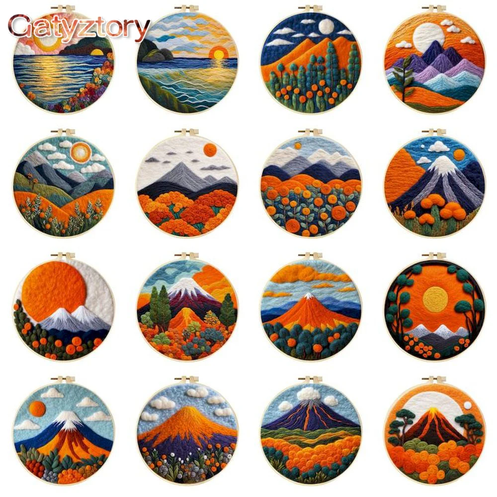 

GATYZTORY Creative Felting Painting DIY Wool Needle Felting Kit Creative Felt Landscape Picture Handmade For Beginners Set