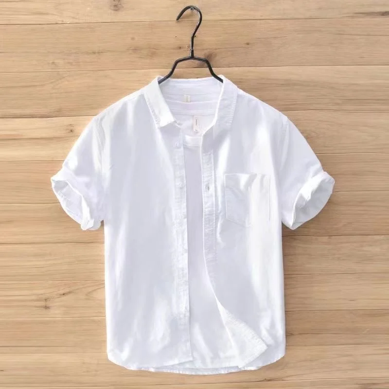 

Lightweight Cotton Linen ort Sve irt Men's Casual round Ne Breathable Summer Top Comfortable Skin-Friendly Stand Fit