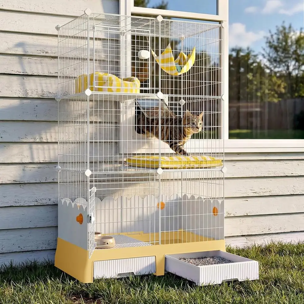 

Колесная комнатная клетка для кошек (на 1-3 кошки), 35.5 Д x 21.6 Ш x 62.2 В, с лотком для туалета