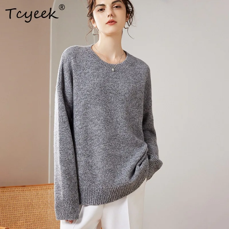

Tcyeek, 100%Pure Cashmere Soft Sweaters, Women Long Sleeve Solid, Casual Fashion Thin Sweater, 2024 Autumn Winter T476106QM