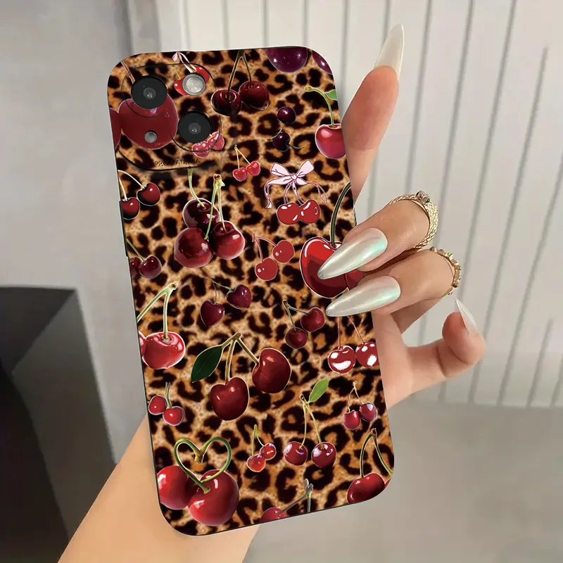 Custodia per telefono in TPU modello leopardo ciliegia per Samsung Galaxy S24 FE Custodia Galaxy S25 Ultra S23 Plus S22 S21 A16 A35 A55 A34 A54 Cover