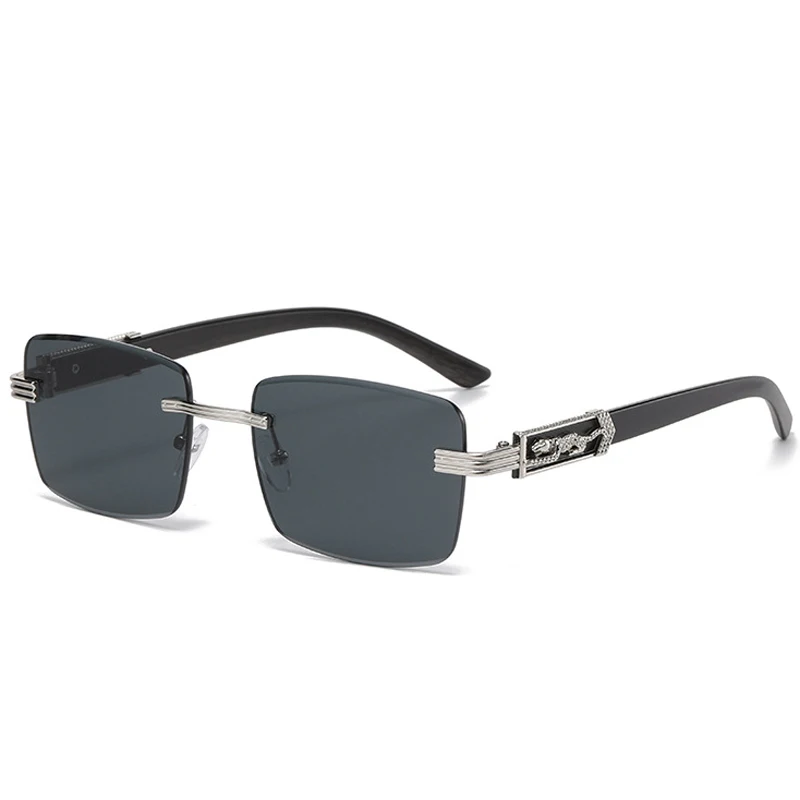 Suglau Luxusmarke Quadrat Damen Sonnenbrille Retro Mode Business Leoparden kopf rahmenlose Sonnenschutz Gradient Sonnenbrille uv400 – Detail 4
