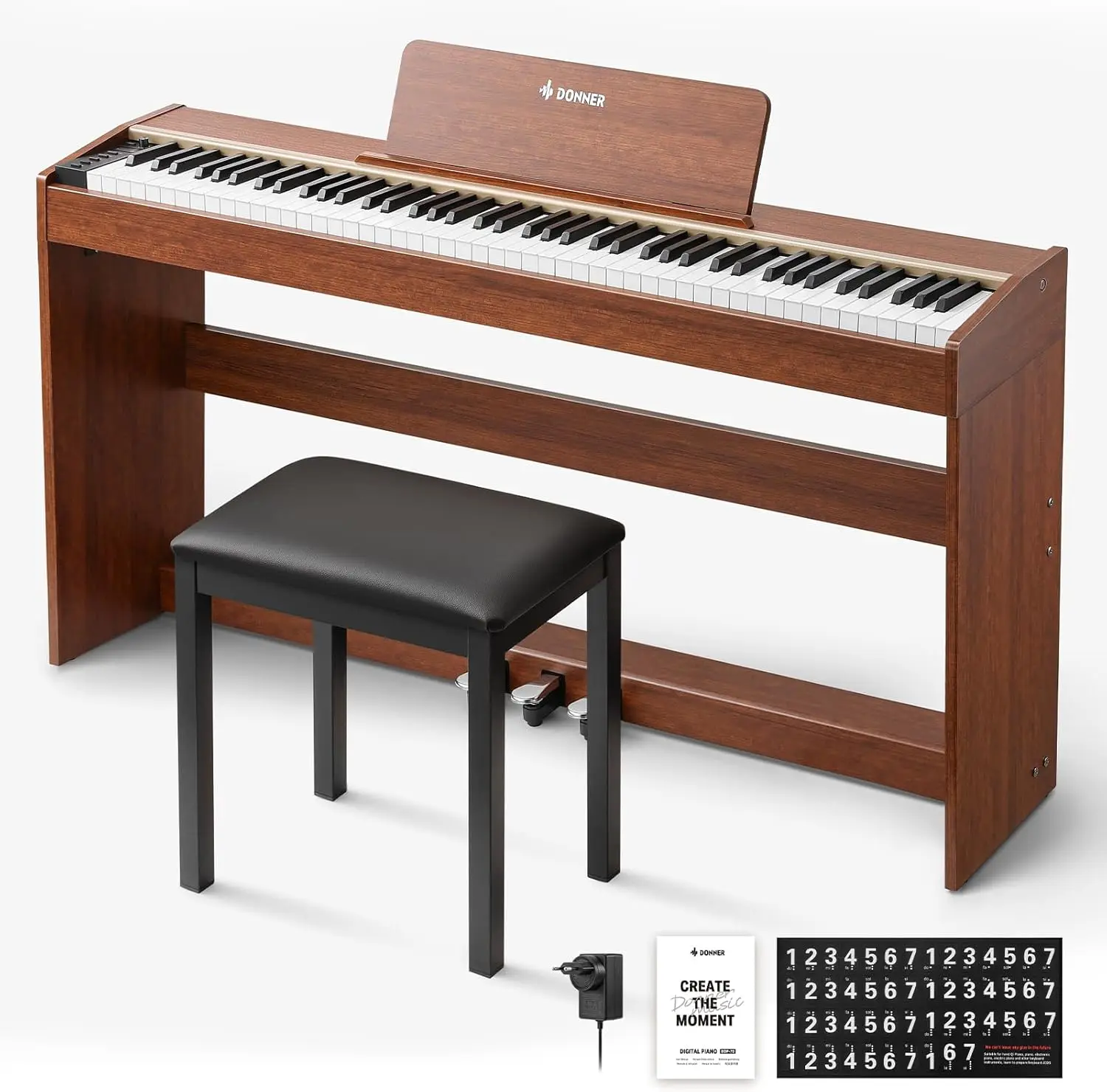 88-Key Weighted Keyboard Digital Piano with Bench - Full Size, Adjustable Touch Sensitivity, LCD Display, 238 Tones, 100 Demo Songs, Wireless & MIDI Support, Gift for Beginners
