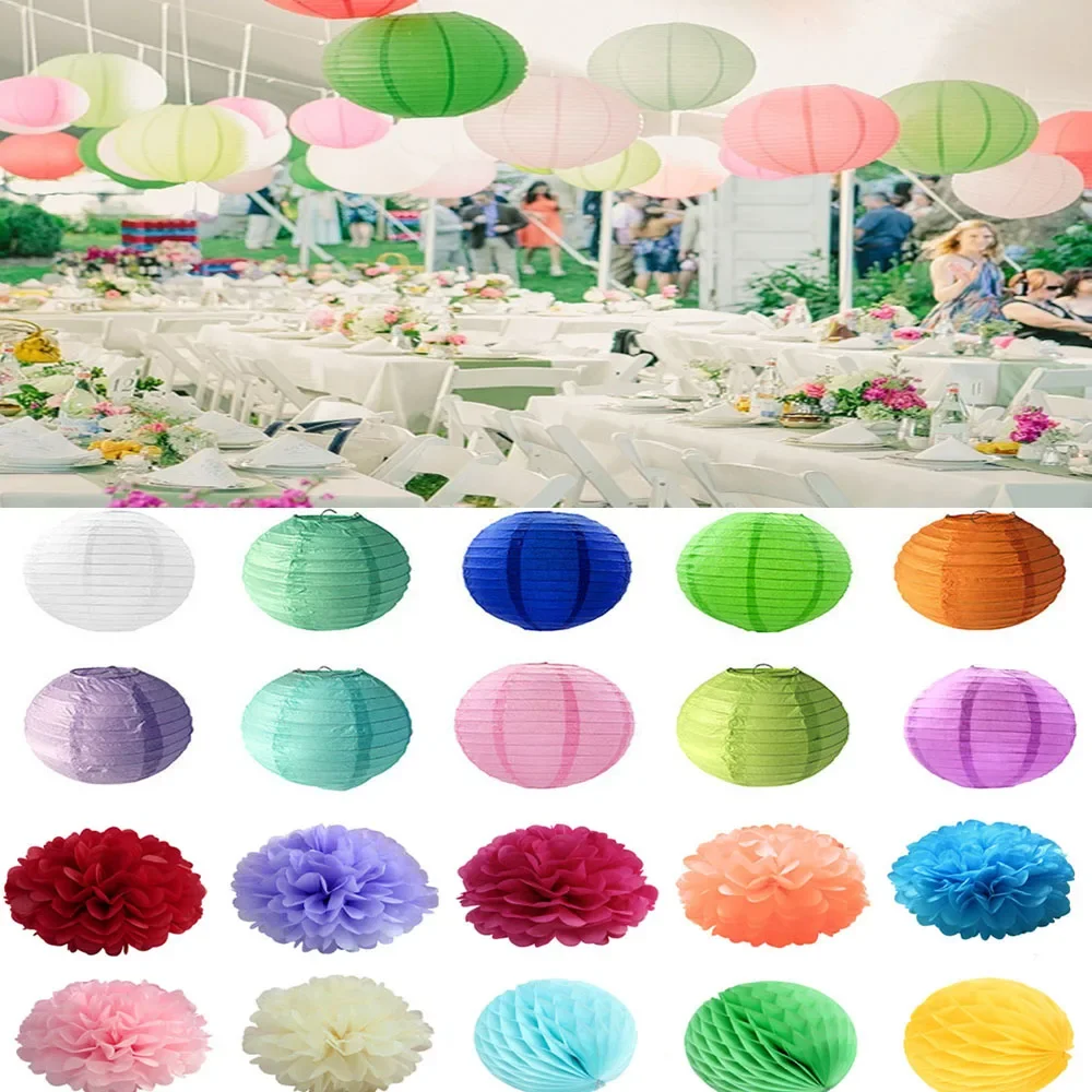 4/6/8/10/12/14/16 Inch Decorative Paper Pom poms Hanging Paper Lantern Honeycomb Balls Wedding Birthday Decor Baby Show Supplies