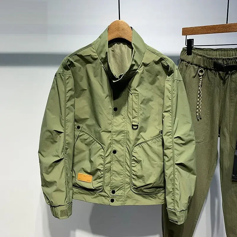 

Куртки с воротником-стойкой, мужские однотонные рабочие костюмы большого размера, пальто, мужская верхняя одежда 2024, весна-осень, модный красивый свободный отдых