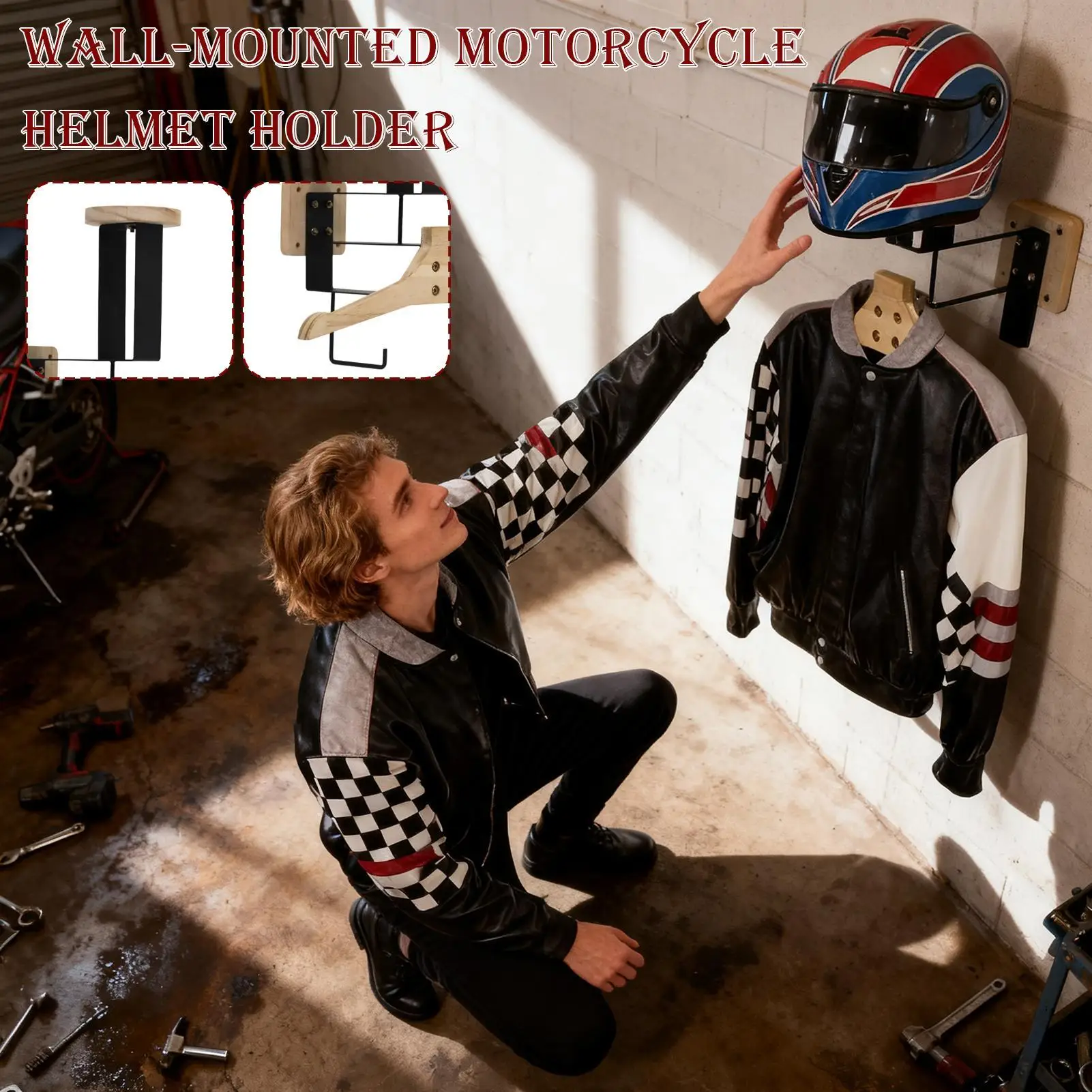 

Деревянная вешалка для мотоциклетного шлема, настенный держатель для пальто, шапки, универсальный органайзер для подвешивания ключей, перчаток, аксессуаров для шлема