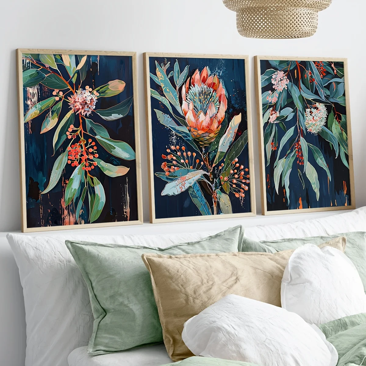 3 Pieces of Frameless Retro Flowers Plant Wall Art Flower Posters Retro Wall Decoration Living Room Bedroom Wall Decoration