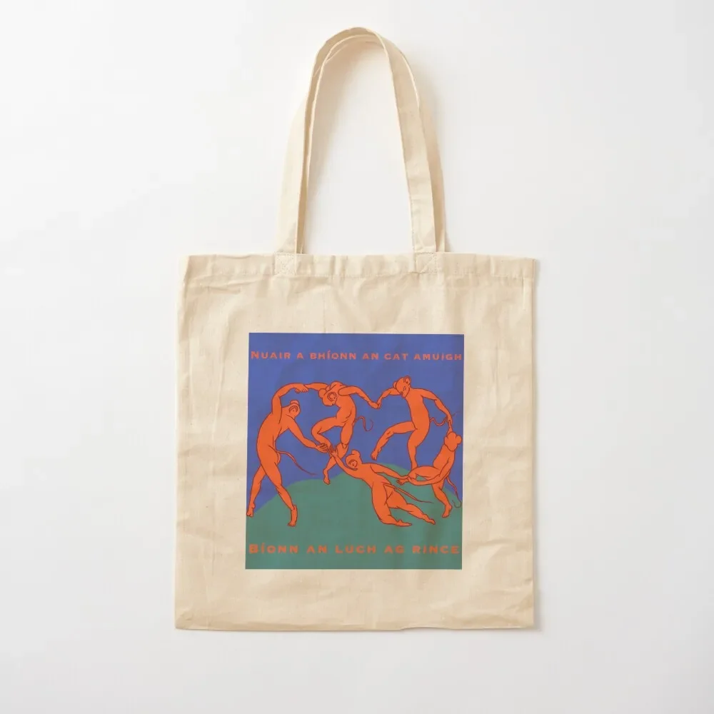 

Nuair a bhíonn an cat amuigh bíonn an luch ag rince- seanfhocal Tote Bag Big bag women supermarket folding bag