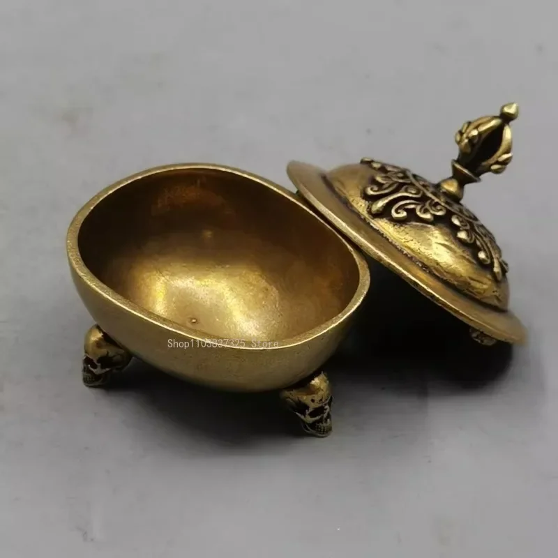 Imitation of Ancient Yellow Copper Incense Burner Vajra Pestle Three-legged Mini Incense Burner Household Aromatherapy Stove