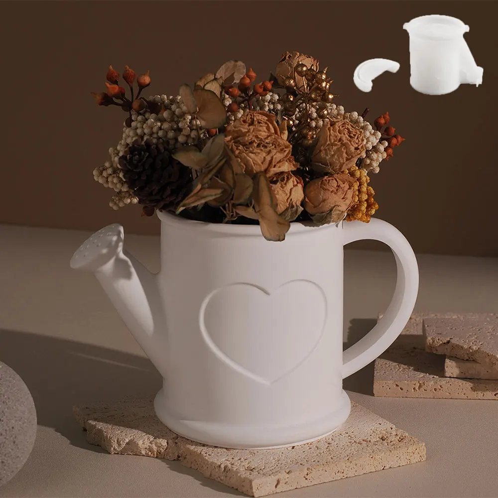 Cute Flower Watering Kettle Plant Pot Casting Mold Garden Decor DIY Bird Crafts Small Car Dried Flower Container Plaster Mould