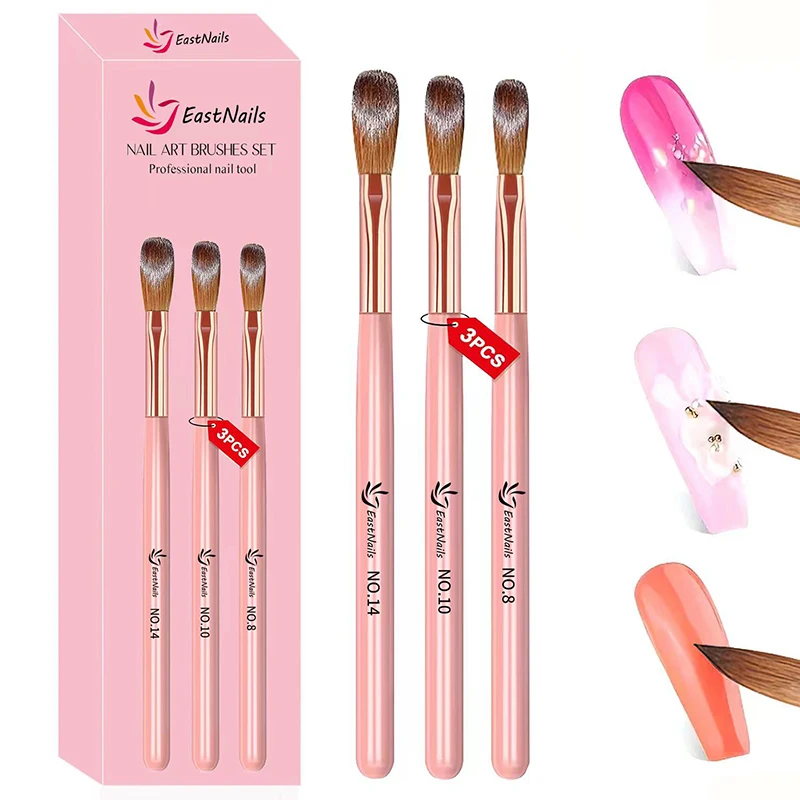 3Pcs Acrylic Nail Brush Set #8/10/14 Professional Acrylic Powder Extension Nail Brushes Nail Art 3D Carving Manicure Salon Tools