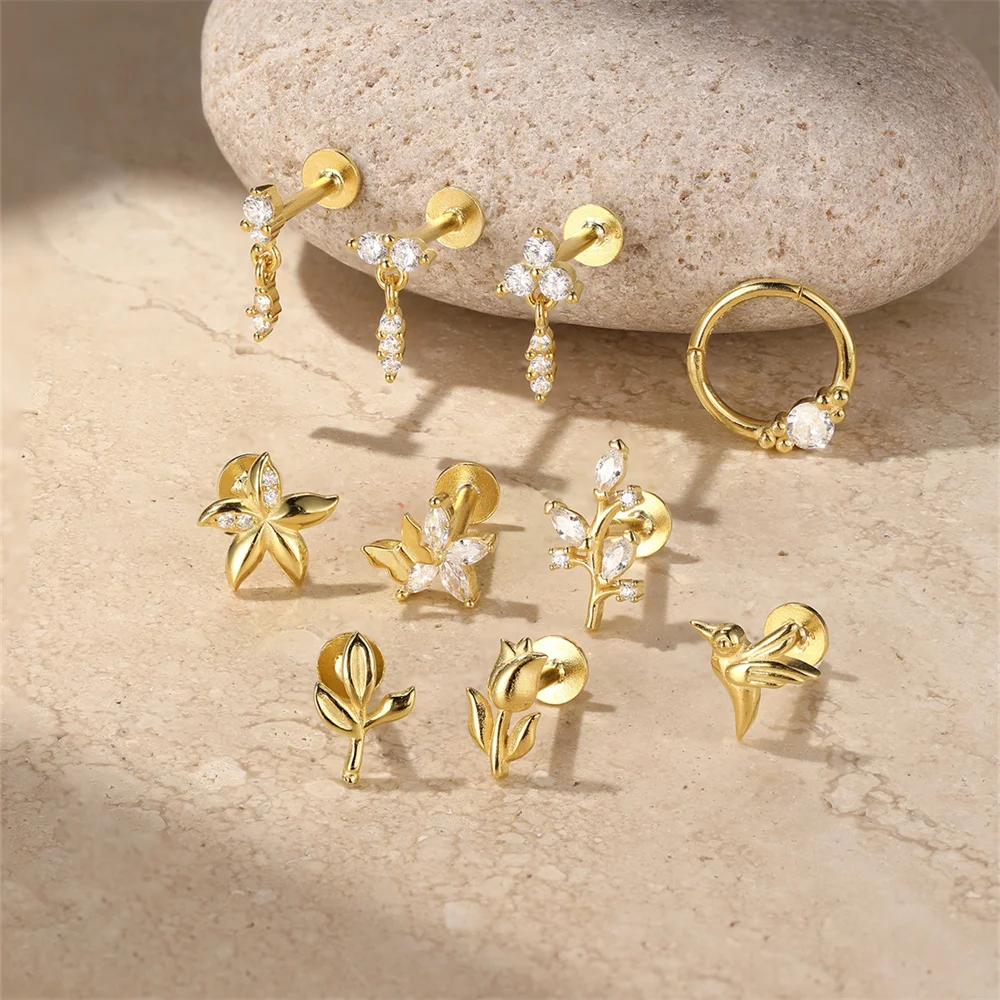AIDE 925 Sterling Silver Hummingbird Piercing Earrings For Women 18K Gold Color Flat Back Stud Earrings Women's Jewelry Gifts