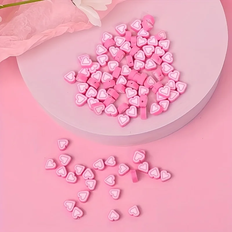 10mm 80pcs Ni Cai Pink Little Peach Heart Love Beads with Holes Used for DIY Jewelry Bracelet Jewelry Making