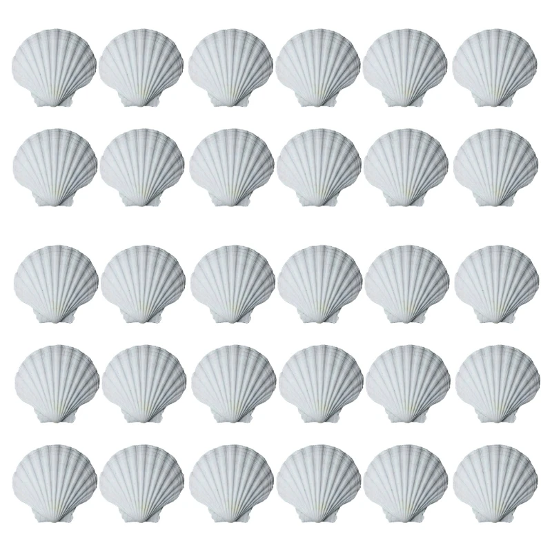 30 Stück weiße Muscheln zum Selbermachen, Malen, Backen und Hochzeitsdekorationen, natürliche gewellte Muscheln, Meeresthema – Detail 1