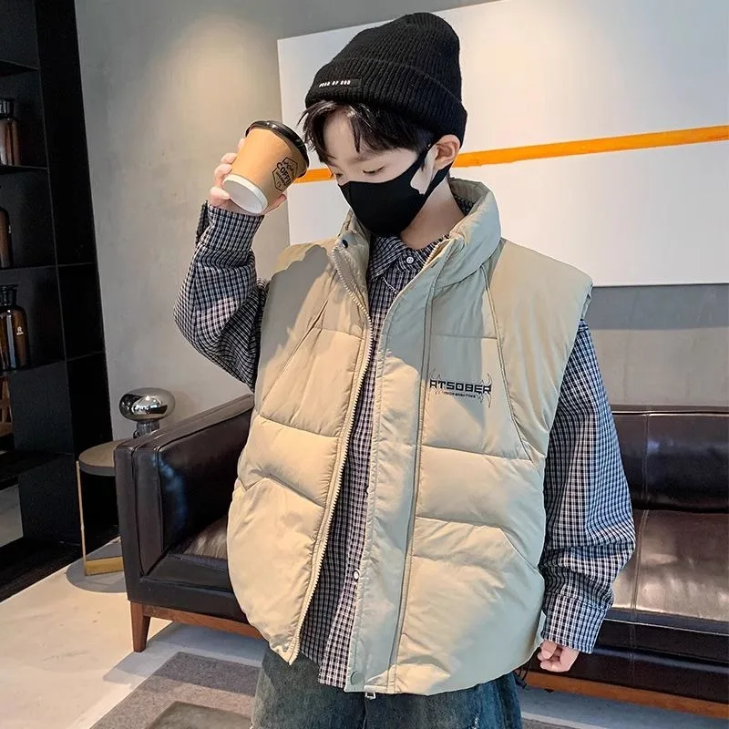 2025 New Boys' Thermal Insulated Down Cotton Vest Jacket for Medium Large Kids Spring Fall Winter Outdoor Stylish Casual Jacket
